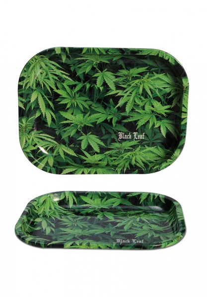 'Black Leaf' Metal Rolling Tray "Hemp"