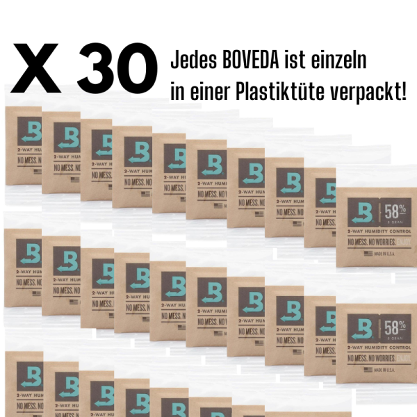 BOVEDA 30 x Humidipaks 58% - 8 Gramm Einzeln verpackt