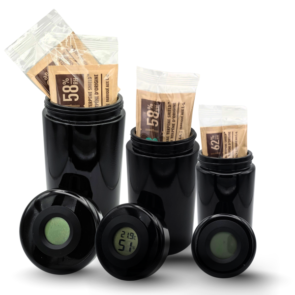 Violettglasdose mit Thermo- + Hygrometer